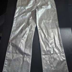 Art Class Girl's Size 14 High Rise Baggy Metallic Wide Leg Denim Pants Silver